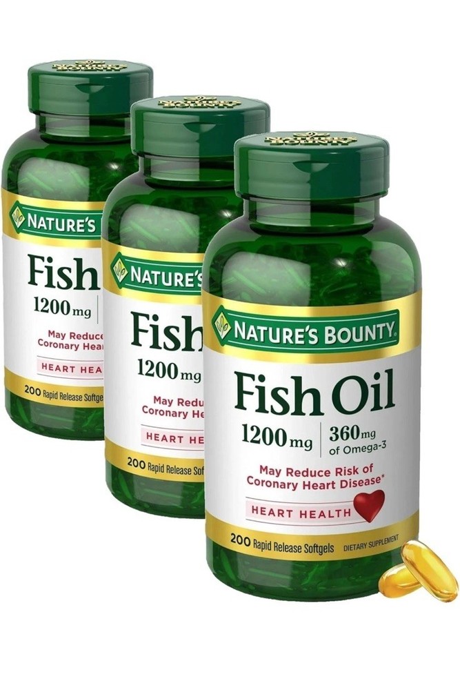 3PK Nature’s Bounty 200 Pack Fish Oil 1200 mg Supplements Heart Health BB: 10/27