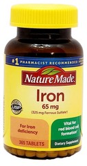 Nature Made 65mg Iron Supplement-365 Tablets Gluten Free, No Synthetic Dyes, OTC