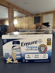 Ensure Nutrition Shake, 9g Protein, Vanilla, 8 fl oz – 16 Pack Exp. July 1, 2027