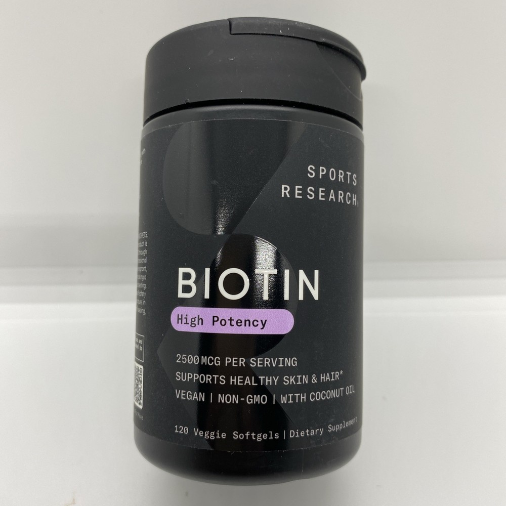 Sports Research Biotin 2500mcg High Potency 120 Veggie Softgels Vegan Non-GMO