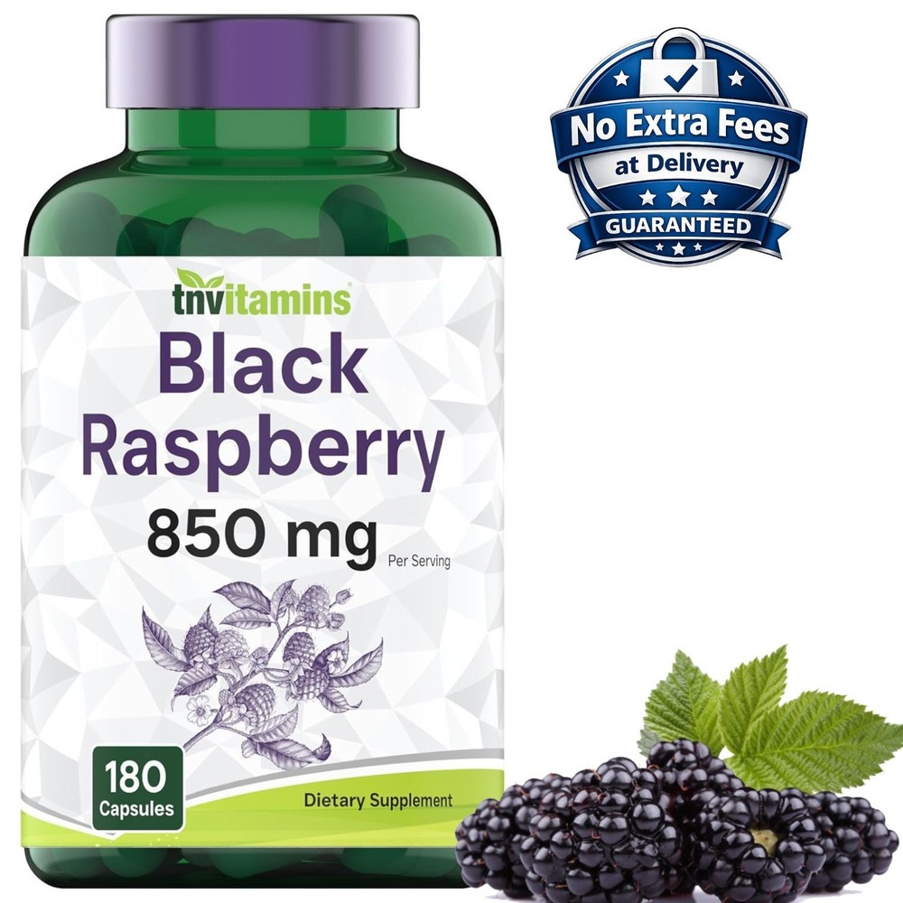 Black Raspberry Capsules Supplement 850mg 180 Count | 3 Month Supply