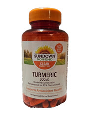 Sundown Non GMO Turmeric 500mg Supports Antioxidant Health 90 ct 7/2026 NEW