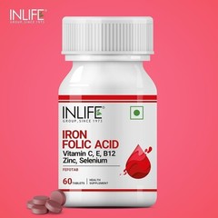 INLIFE Chelated Iron Folic Acid with Vit C & B12 & Zinc & Selenium – 60 Veg Tabs
