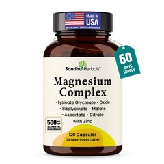 SANDHUHERBALS Complete Magnesium Complex 500mg | 120 Capsules