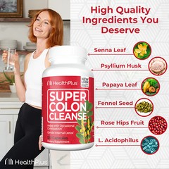 Health Plus Super Colon Cleanse Capsules Gentle Internal Detox 120 Count