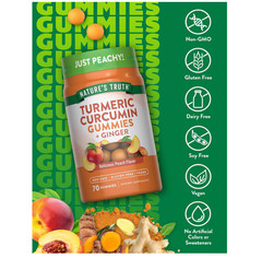Turmeric and Ginger Gummies | 70 Count | Peach Flavor | Vegan, Non-Gmo, & Gluten