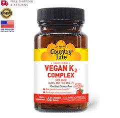 Country Life Vegan Vitamin K2, 500 mcg, Dual Spectrum MK-4 & MK-7 | EXP 10/2027