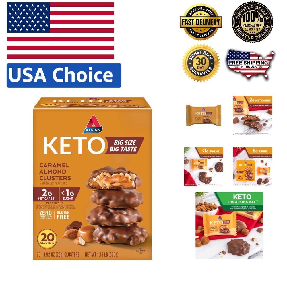 Delight in Keto Caramel Almond Clusters – High Fiber, Low Sugar Treats, 20 Count