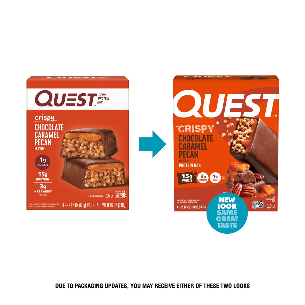 Quest Crispy Hero Protein Bars, Low Carb, Keto Friendly, Chocolate Caramel Pecan