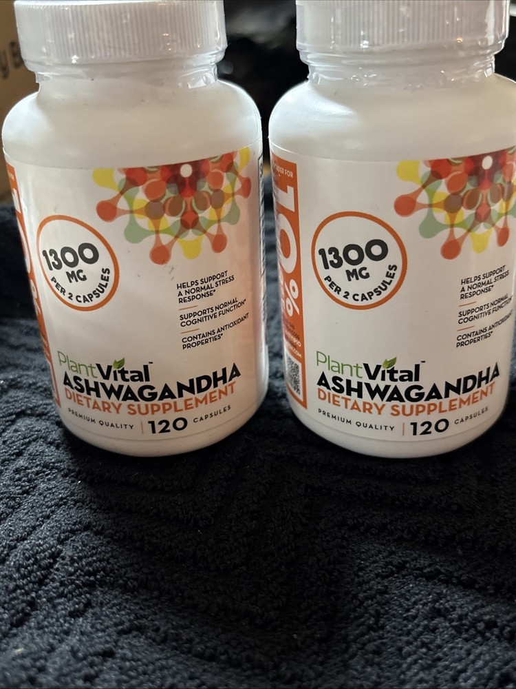 Lot of 2-Plantvital ASHWAGANDHA 1300 mg -w/ Black Pepper, Exp 9/27, 120 Caps X 2