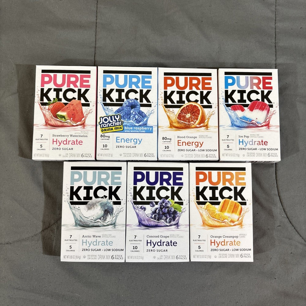 7 PACK – PURE KICK Hydrate Energy Electrolyte Drink Mix – 36 Total Variety Pack