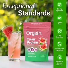 10oz Orgain Clear Whey Isolate Protein Powder Watermelon, 22g Protein 18 servngs