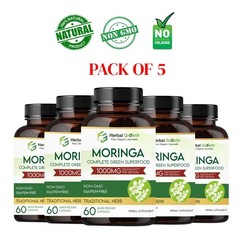 HERBAL.GROWTH Moringa 1000mg Capsules 60 Count Pack of 5