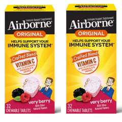 Airborne Berry 1000mg Vitamin C & Immune Support Chewable Tablets 32 Ct 2-Pack