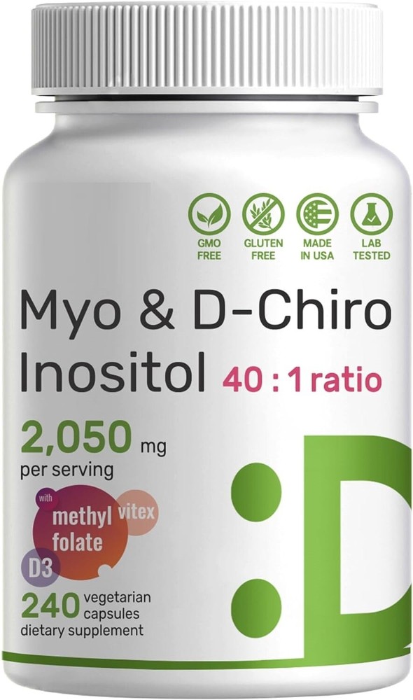 Myo-Inositol + D-Chiro + Vitex 240 Count Optimal 40:1 Inositol Ratio Folate