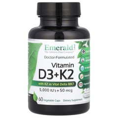 2 X Emerald Laboratories, Vitamin D3 + K2, 60 Vegetable Caps