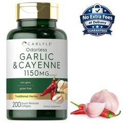 Odorless Garlic & Cayenne Pepper Supplement 1150mg 200 Softgels | 200 Servings