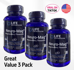 3 PACK Neuro-Mag Magnesium L-Threonate from 2000 mg Magtein Life Extension BEST