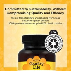 Country Life Calcium Magnesium Zinc, L-Glutamic Acid 250 Tablets Each (Pack 4)