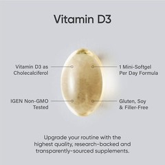 360 Mini-Liquid Softgels of Vitamin D3 5000iu with Coconut Oil – Easy to Digest