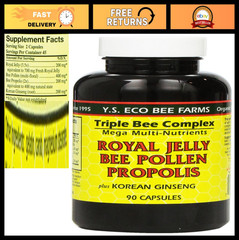 Organic Royal Jelly, Bee Pollen & Propolis with Ginseng – 90 Capsules
