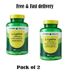 2 pack Spring Valley L-lysine Tablets 1000 mg 100 Tablets Fresh Stock