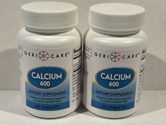 Geri-Care Calcium Dietary Supplement 600 MG 2 Bottles 60 per Bottle 01/2027 NEW