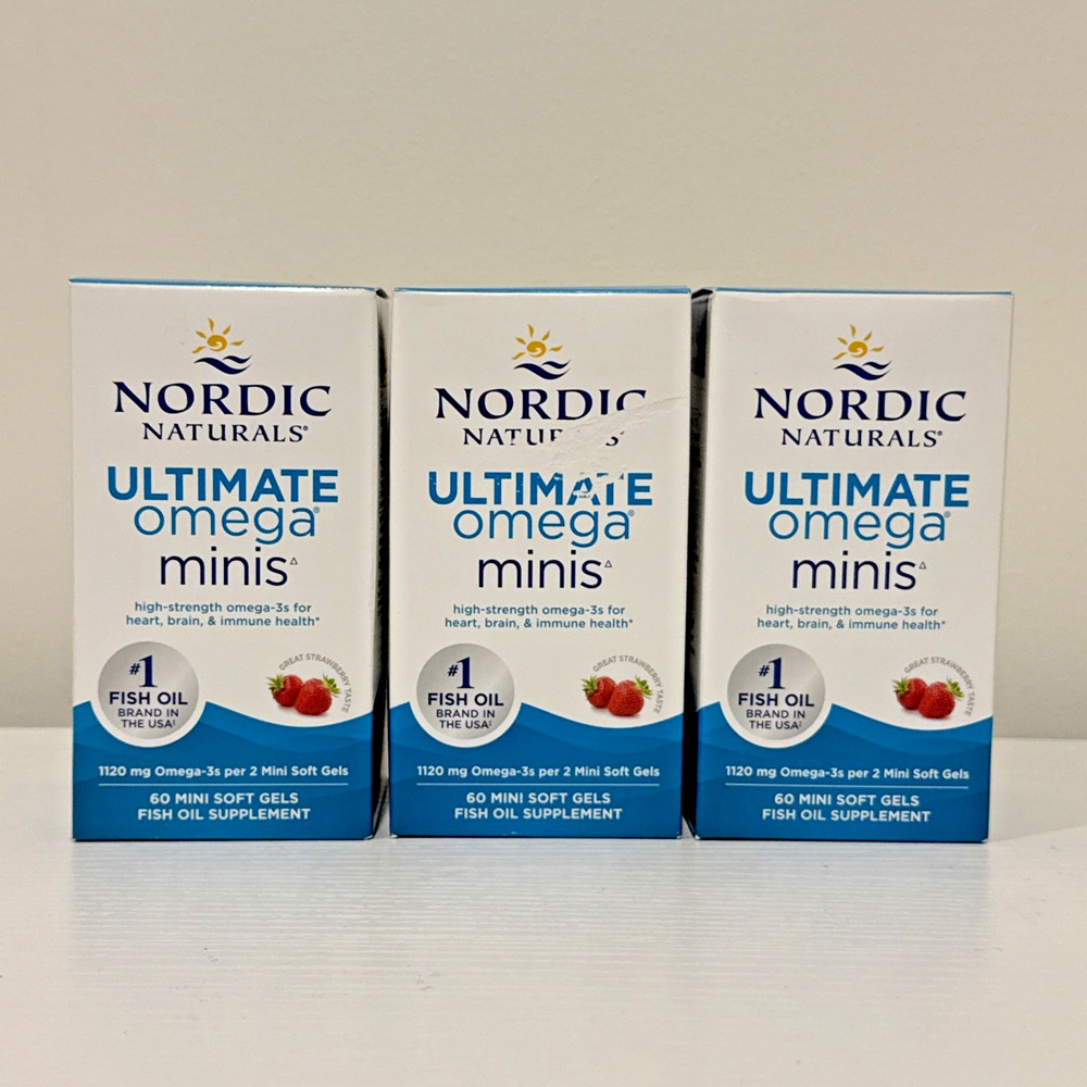 Lot of 3 Nordic Naturals Ultimate Omega 2X Mini 1120mg Strawberry EXP 03/2028