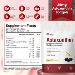 10 in 1 Astaxanthin Supplements 24Mg, 4 Month Supply, Astaxantina Antioxidant fr
