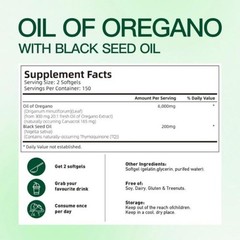 VivoNu Oil of Oregano 300 Softgels includes Black Seed Oil – 6000mg Oregano Oil