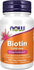 NOW Foods Biotin 1000mcg 100 Capsules Energy Production Supplement