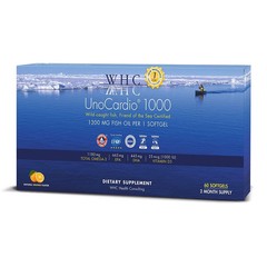 WHC UnoCardio 1000 Fish Oil 1300mg Omega-3 EPA DHA Vitamin D3 60 Softgels