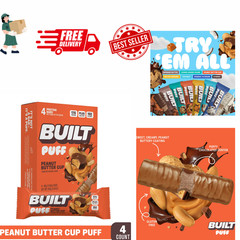 BUILT Puff Protein Bar Peanut Butter Cup 15g Protein 4ct Box 1.55oz Bars