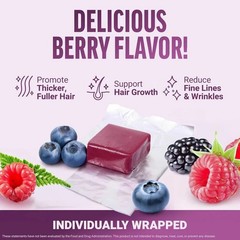 Hair Growth Soft Chews Thicker Stronger Hair 60 Mixed Berry Reduce Wrinkles++++