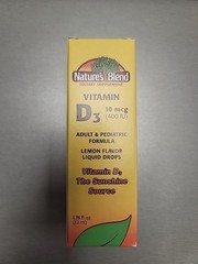 Vitamin D3 Lemon Flavor drops 10 mcg (400IU) 1.75 Oz By Nature’s Blend