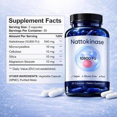 Nattokinase 10800 FU pure Vegan Dietary Supplement 60 Capsules