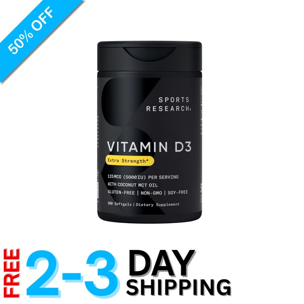 360 Mini-Liquid Softgels of Vitamin D3 5000iu with Coconut Oil – Easy to Digest