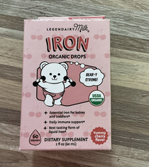 Legendairy Milk Iron Organic Drops USDA Organic Non-GMO Cherry 10mg, 2 fl oz