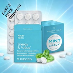 NEW LUXRY Neuro Energy & Focus Mints Peppermint 6-Pack Caffeine Vegan Zero Sugar