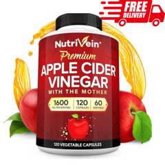Nutrivein Premium Apple Cider Vinegar with The Mother, 1600mg 120 Capsules, USA