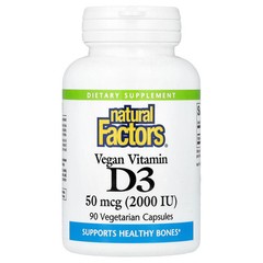 2 X Natural Factors, Vegan Vitamin D3, 50 mcg (2,000 IU), 90 Vegetarian Capsule