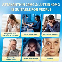 14-in-1 Astaxanthin 24mg & Lutein 40mg Supplements – 180 Softgels, Antioxidant,