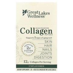 2 X Great Lakes Wellness, Grass-Fed Bovine Collagen Peptides, Unflavored, 20 Pa