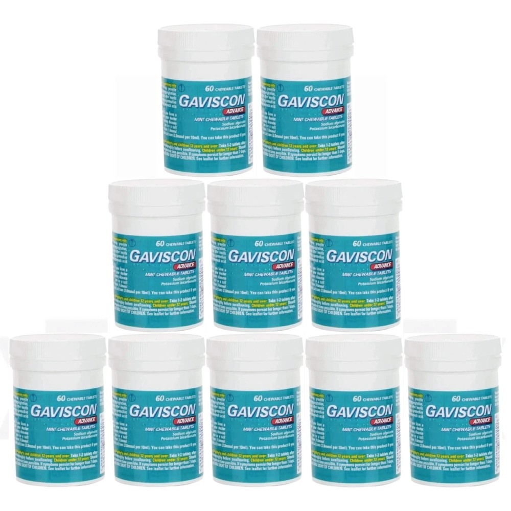 PACK OF 10-Gavscon Advance Chewable Mint Tablet 60ct-EXP-12/2027