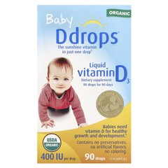 Ddrops Baby Liquid Vitamin D3 400 IU 0 08 fl oz 2 5 ml 90 Drops Casein-Free,