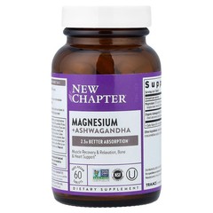2 X New Chapter, Magnesium + Ashwagandha, 60 Vegan Tablets