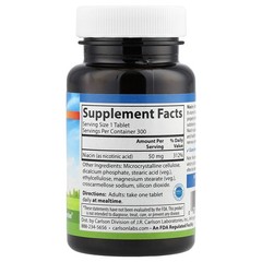 Carlson Labs Niacin 50 mg 300 Tablets Gluten-Free, Milk-Free, Preservative-Free,