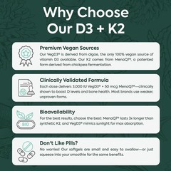 Clinically Proven D3 + K2 – 3000 IU for Strong Bones & Immune Boosting Effects