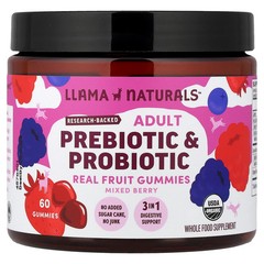 2 X Llama Naturals, Adult Prebiotic & Probiotic, Real Fruit Gummies, Mixed Berr