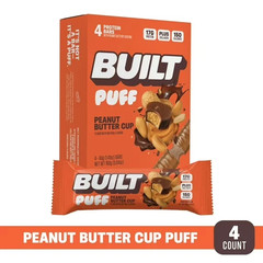 BUILT Puff Protein Bar, Peanut Butter Cup, 15g Protein, 4 Count Box, 1.55 oz